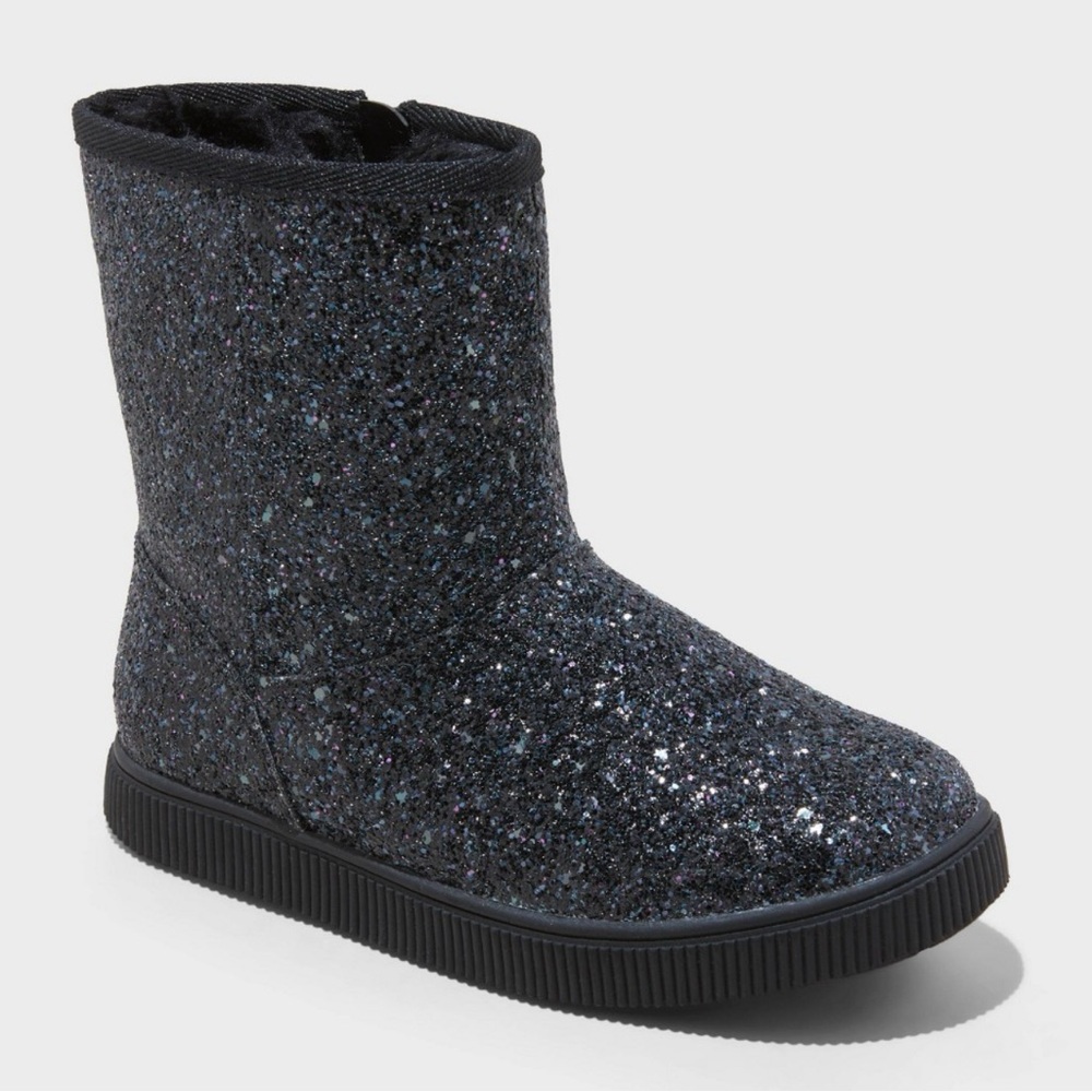 Kids' Holland Shearling Style Boots - Cat & Jack™ Black Shimmer Sizes: 4 & 5 NWT